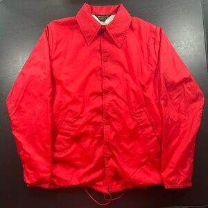 Vintage 70s Red Windbreaker Lightweight Snaps Coach Nylon Jacket Size Small